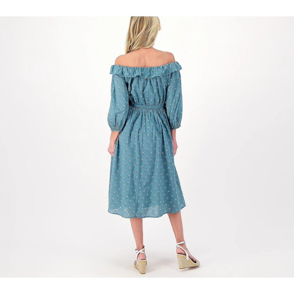 Destination 365 Clip Dot Off- the-Shoulder Midi Dress‎ Green M - Picture 2 of 4